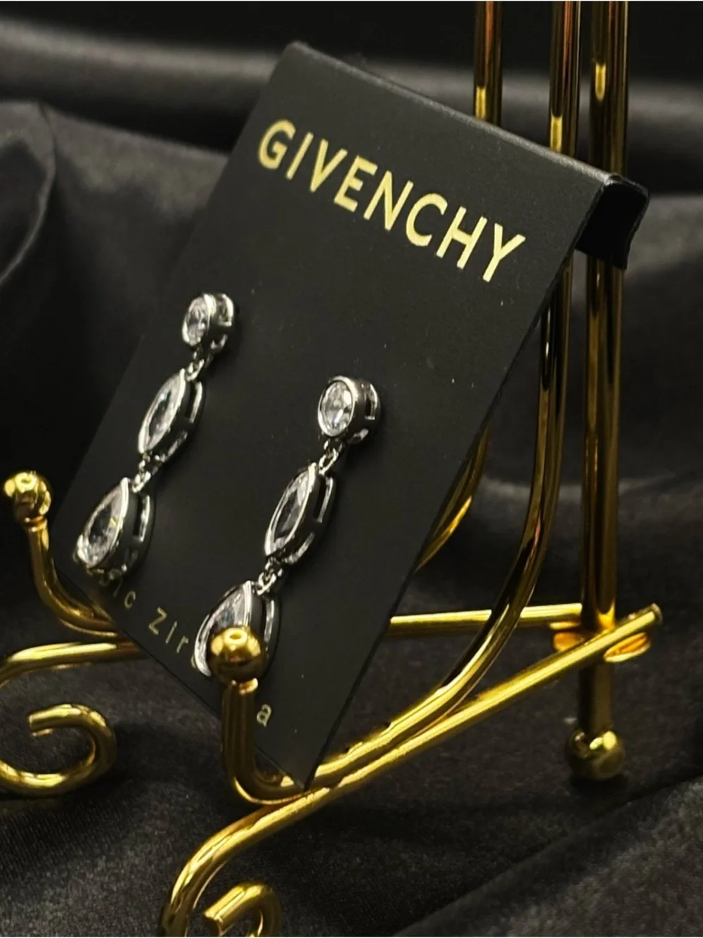 NWT Givenchy Crystal Drop Earrings Silver Tone Cubic Zirconia